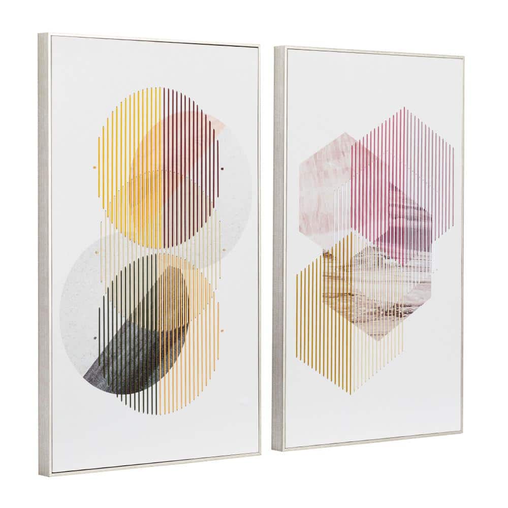 White and Silver Geometric Canvas Wall Art Set, 20" x 32"