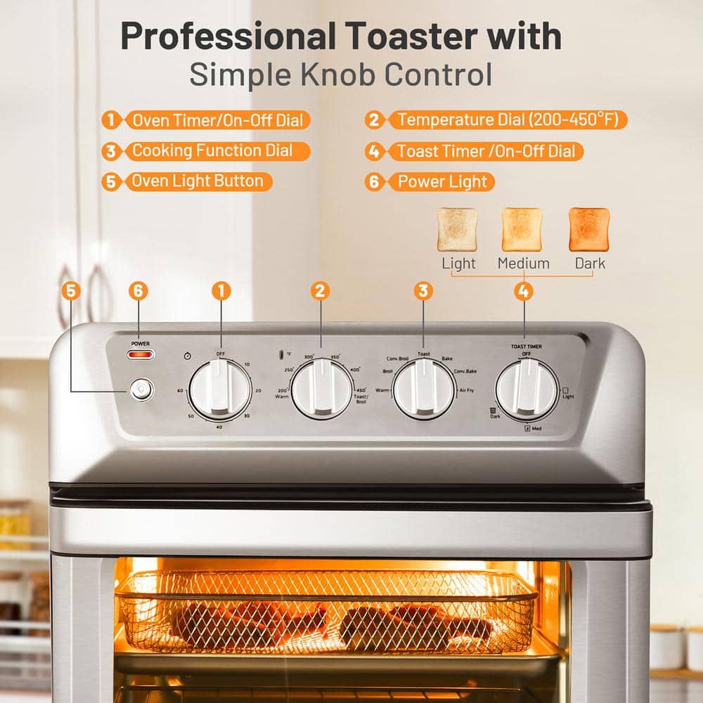 Silver 21.5QT 1800W Air Fryer Toaster Oven with Recipe Book