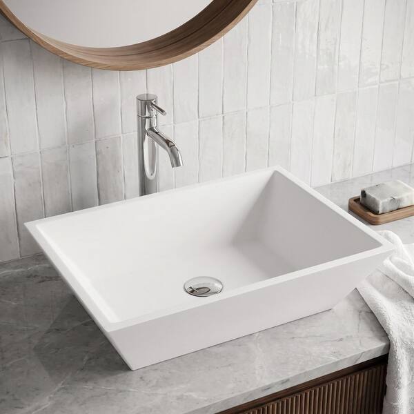 VIGO Vinca Modern White Matte Stone 18 in. L x 14 in. W x 5 in. H