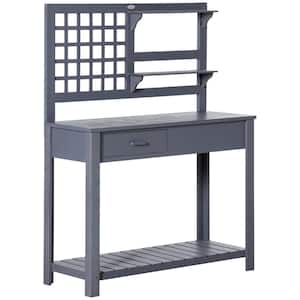 41.25 in. W x 55.75 in. H Gray Potting Bench Table, Garden Work Bench, Wooden Workstation