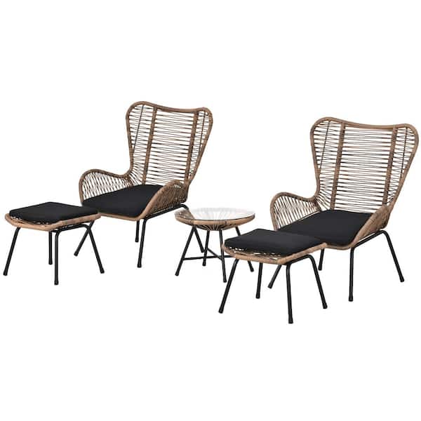 TIRAMISUBEST 5-Piece Wicker Patio Conversation Set with Stools and Dark Gray Cushions