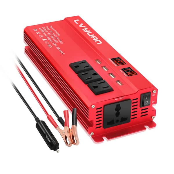 Lukyamzn Multi-Protection 1000W Power Inverter DC to AC Car Charger Plug Inverter in Black with USB Charging Ports