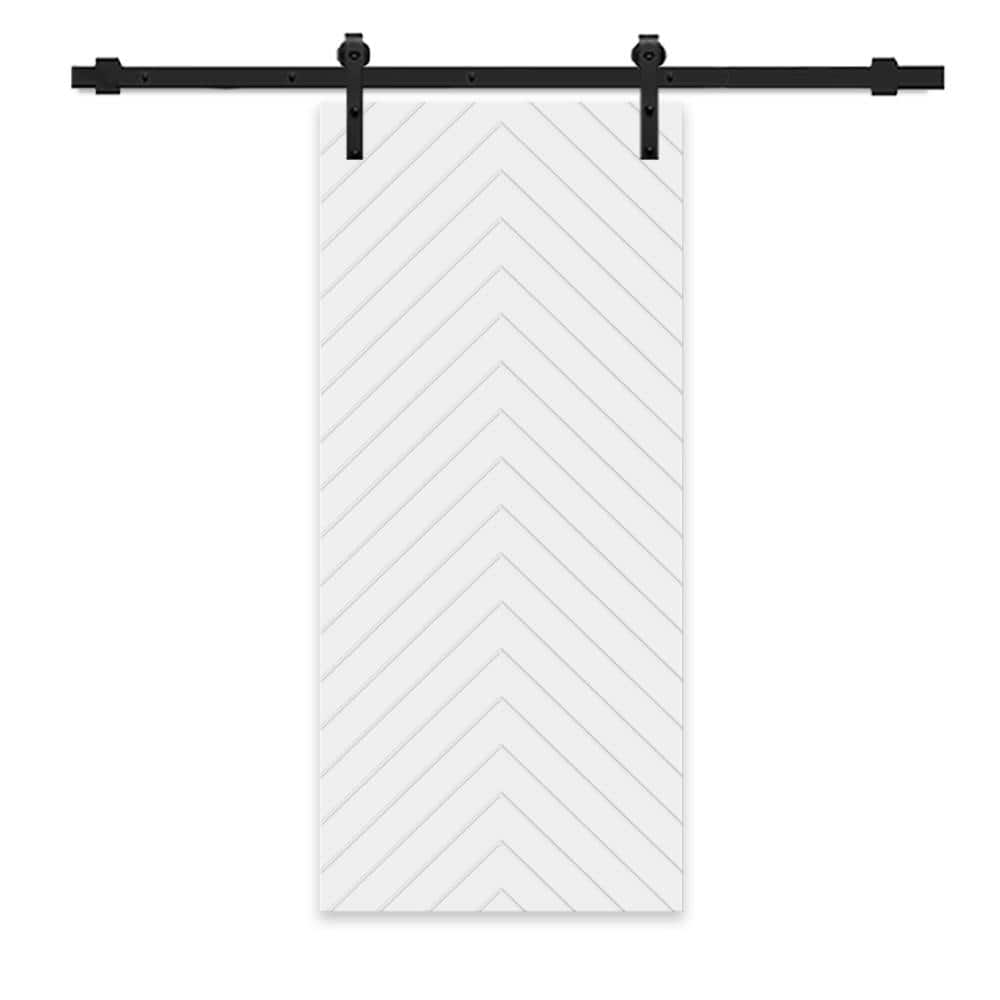 Herringbone 24 in. x 80 in. Fully Assembled White Painted MDF Modern Sliding Barn Door with Hardware Kit price history on PriceWatchPro