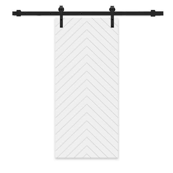 CALHOME Herringbone 30 in. x 96 in. Fully Assembled White Painted MDF Modern Sliding Barn Door with Hardware Kit