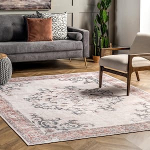 Layna Machine Washable Distressed Vintage Light Gray 2 ft. 6 in. x 8 ft. Indoor Runner Rug