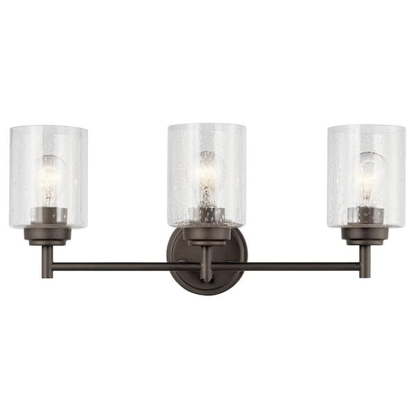 KICHLER Winslow 21.5 in. 3-Light Olde Bronze Contemporary Bathroom Vanity Light with Clear Seeded Glass
