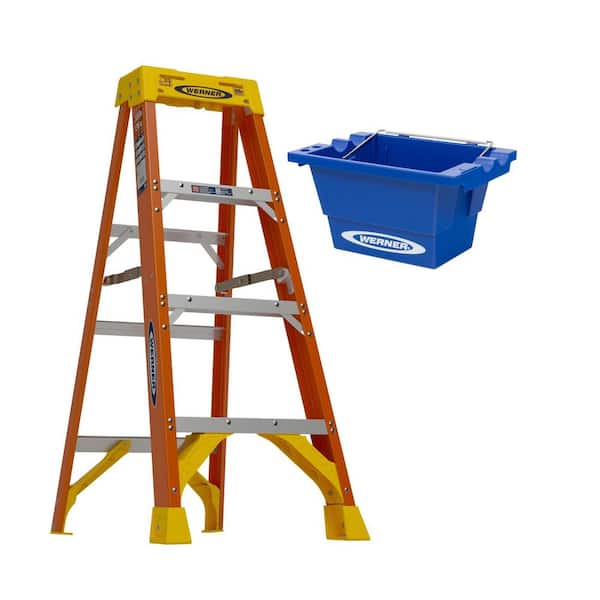 4 ft. Fiberglass Step Ladder with 300 lbs. Load Capacity Type IA Duty Rating and Lock-in Job Bucket Accessory