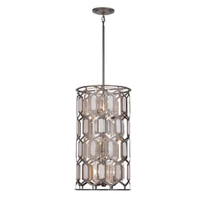 Hexly 60-Watt 9-Light Bronze and Sultry Silver Candle Pendant Light with Crystal and Alabaster Accents No Bulbs Included