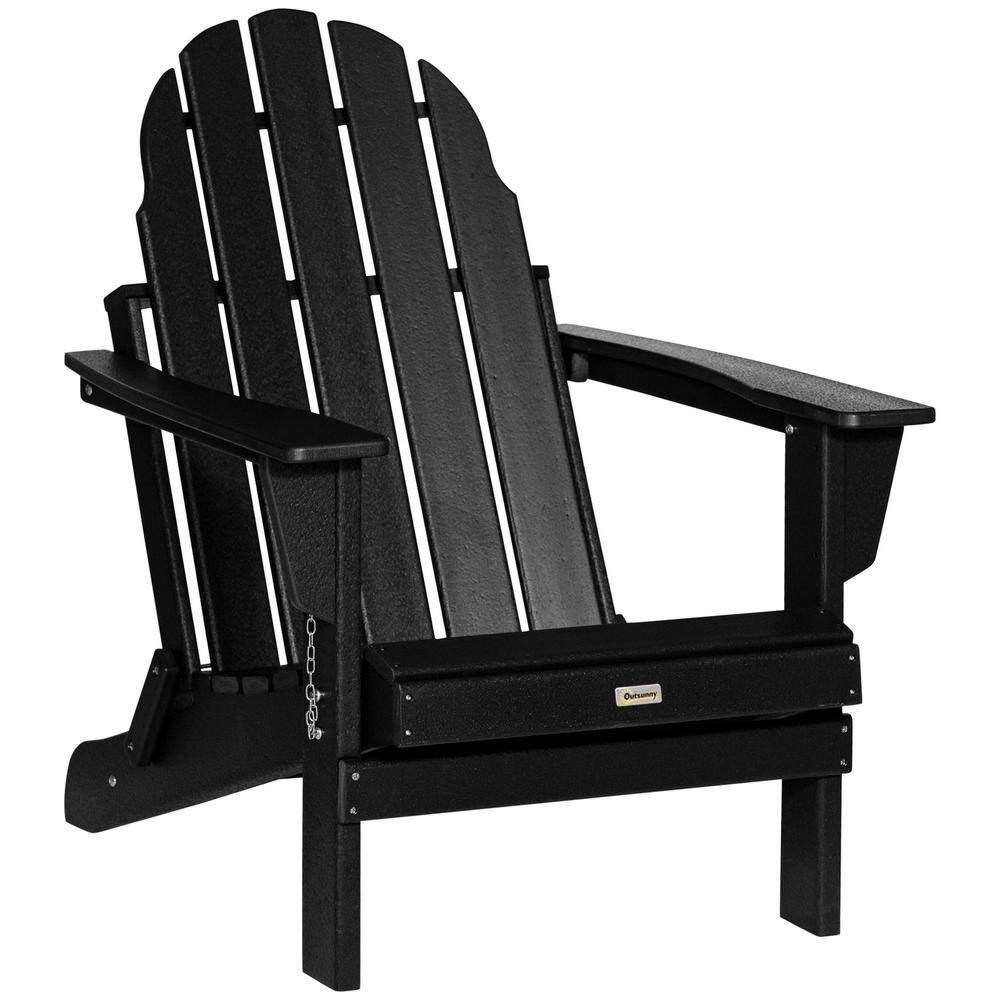 Outsunny Black Plastic Adirondack Chair for Patio Deck and Lawn