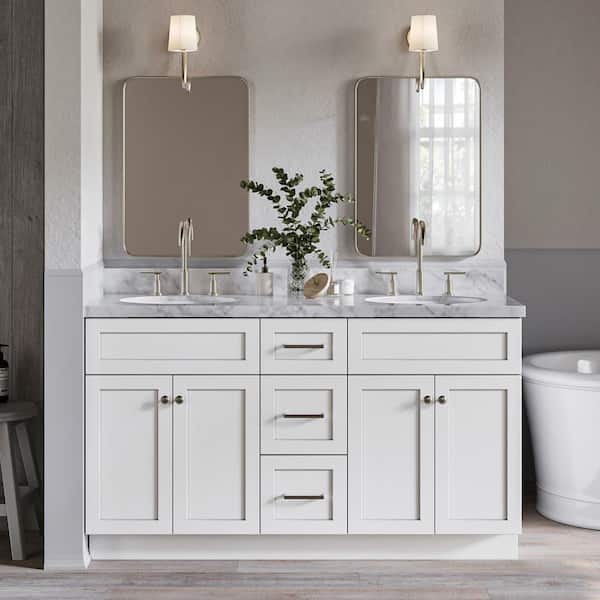 ARIEL Hamlet 60 in. W x 21.5 in. D x 34.5 in. H . Bath Vanity Cabinet without Top in White