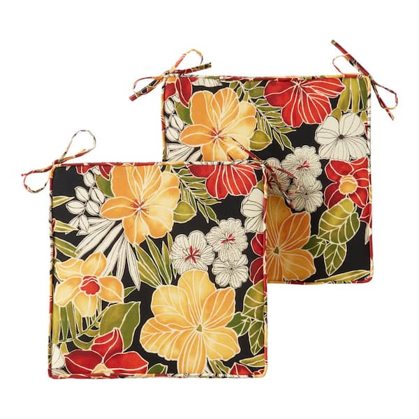 Greendale Home Fashions 18 in. x 18 in. Aloha Black Square Outdoor Seat Cushion (2-Pack)
