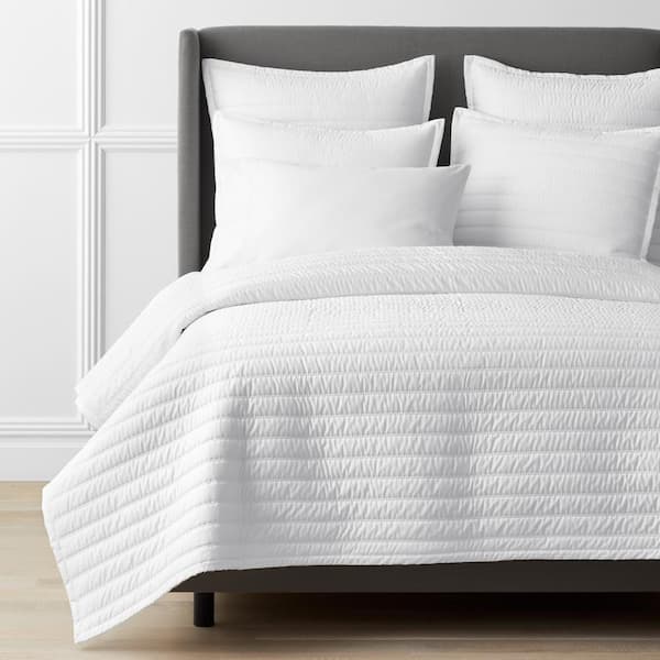 The Company Store Legends Hotel Wrinkle-Free White Striped Queen Cotton Sateen Coverlet