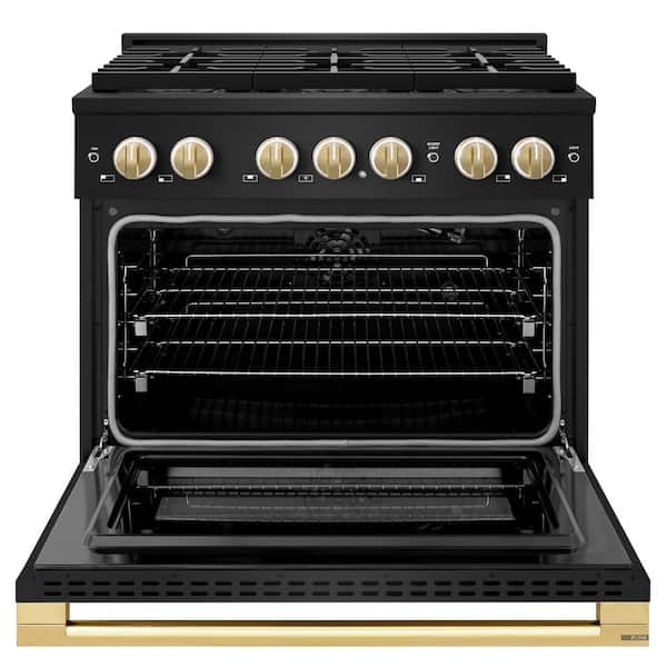Autograph 36 in. 5.2 cu. ft. Marino Gas Range with 6 Burner DuoPro Cooktop and Gas Oven in Black Stainless and Gold
