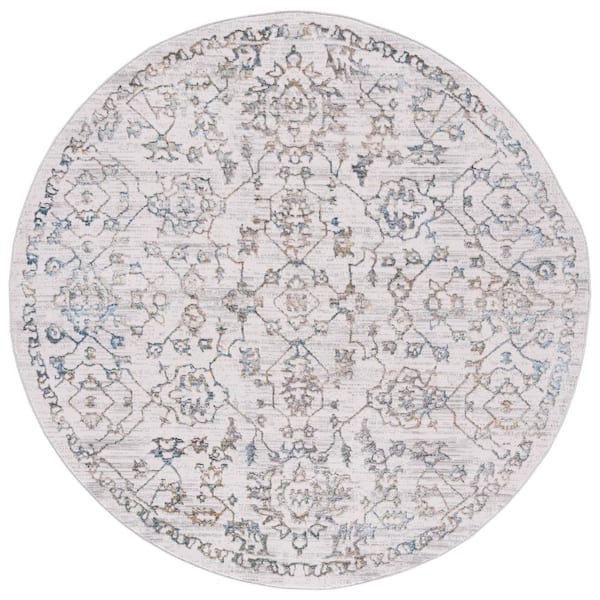 SAFAVIEH Bel Air 7 ft. x 7 ft. Beige/Gray Aztec Oriental Round Area Rug ...