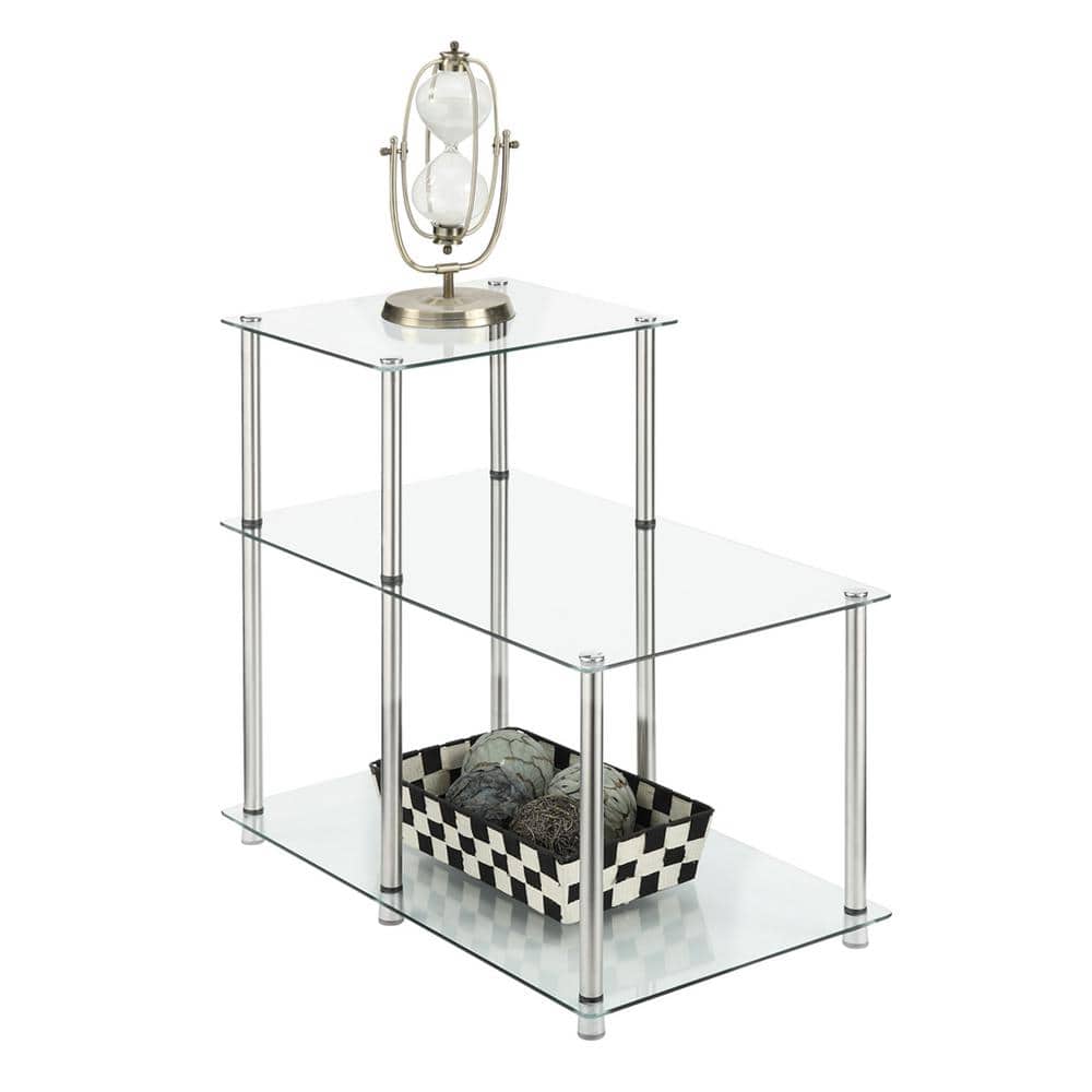 Clear Glass and Chrome 3-Tier Step End Table