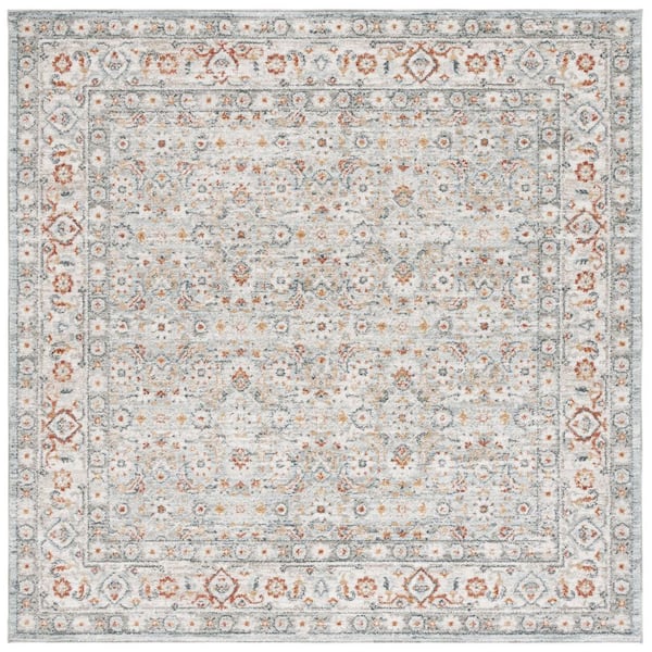 SAFAVIEH Avalon 7 ft. x 7 ft. Light Blue/Ivory Ornate Distressed Floral square Area Rug