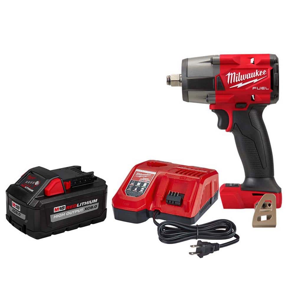 Milwaukee M18 FUEL Gen-2 18V Lithium-Ion Brushless Cordless Mid-Torque 1/2 in. Impact Wrench w/Friction Ring w/8.0Ah Starter Kit