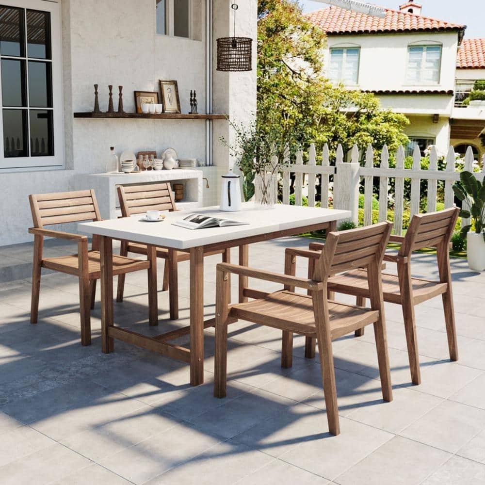 5-Piece Outdoor Dining Set, Rectangular Table with Umbrella Hole, Patio Furniture Set for Patio