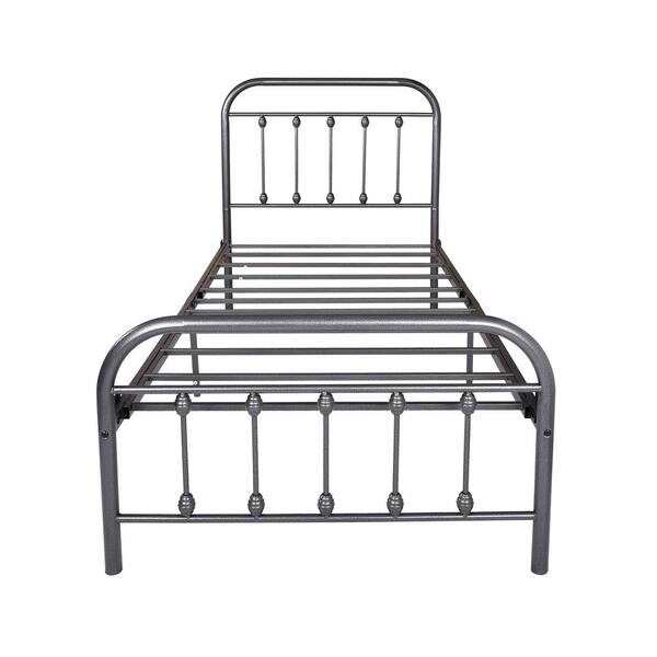 Twin Size Metal Bed Frame Mattress Foundation Vintage Headboard Footboard Silver 