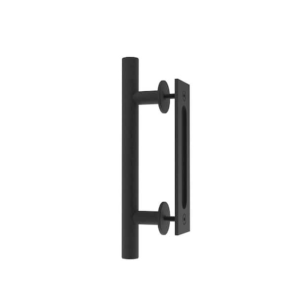 Movisa 10 in. Round Matte Black Ladder Pull and Flush Sliding Barn Door Handle
