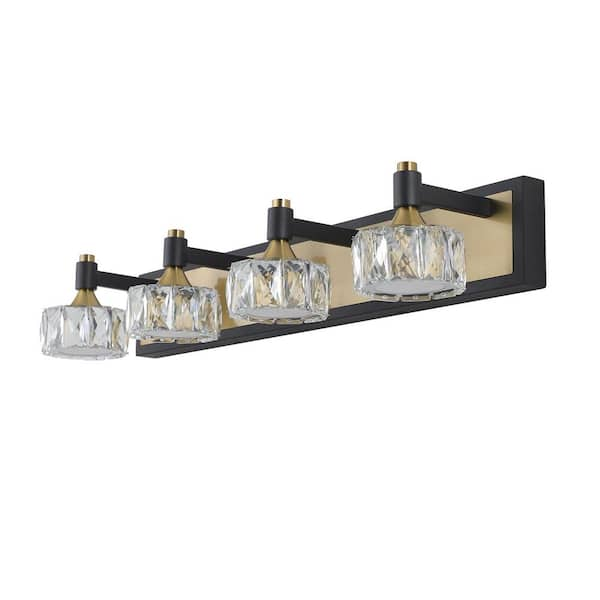 ExBrite Merrin 27.6 in. 4-Lights Black Golden LED Bathroom Vanity Light ...