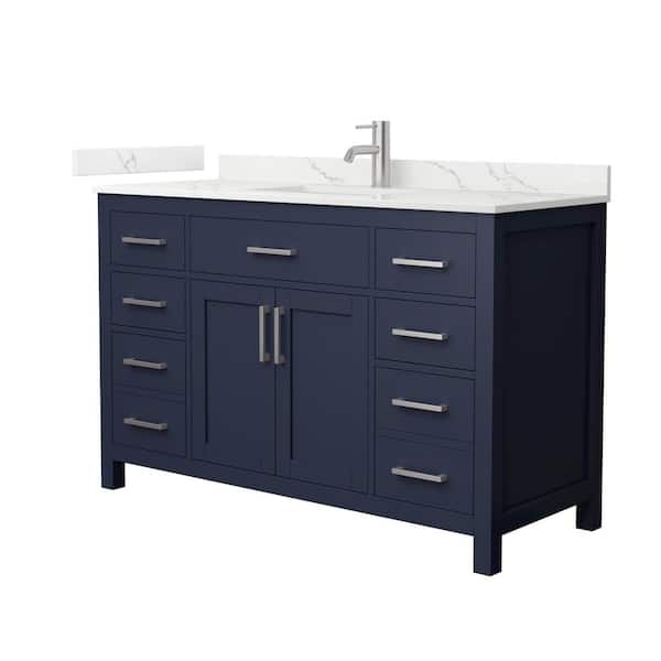 Wyndham Collection Beckett 54 in. Single Freestanding Dark Blue Bath Vanity with Giotto Quartz Top (Assembled)