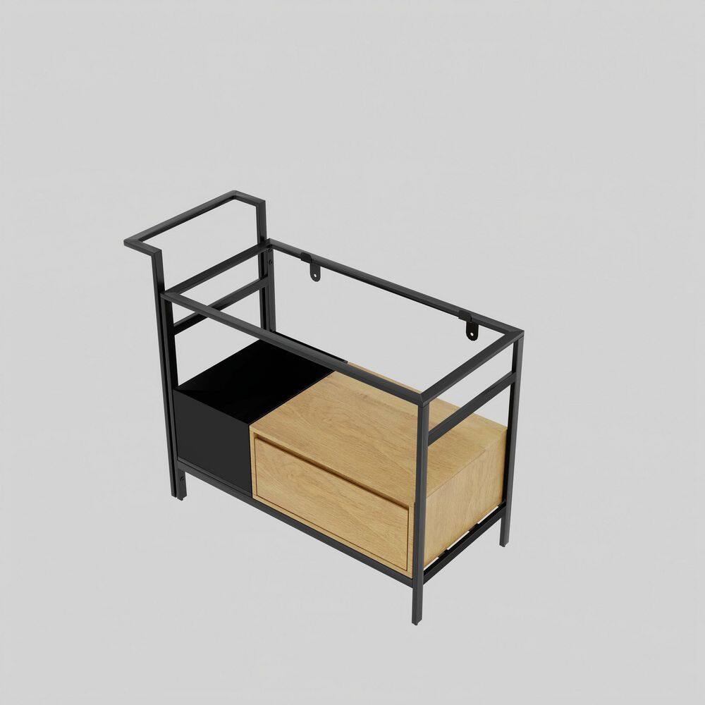 Lennie 41.29 in. Wall-Mounted Bath Vanity Cabinet without Top in Matt Black+Oak with Metal Frame, Adjustable Towel Bar price history on PriceWatchPro