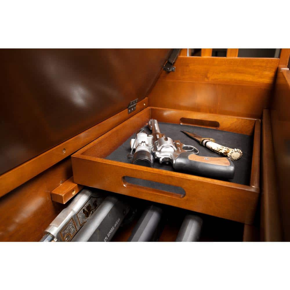 Transitional Medium Brown Wood Veneer Gun Concealment Bench with Storage