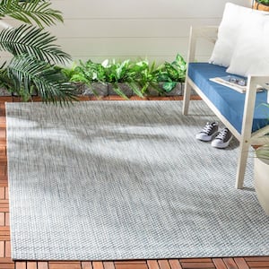 Courtyard Gray/Navy 4 ft. x 4 ft. Solid Distressed Indoor/Outdoor Patio  Square Area Rug