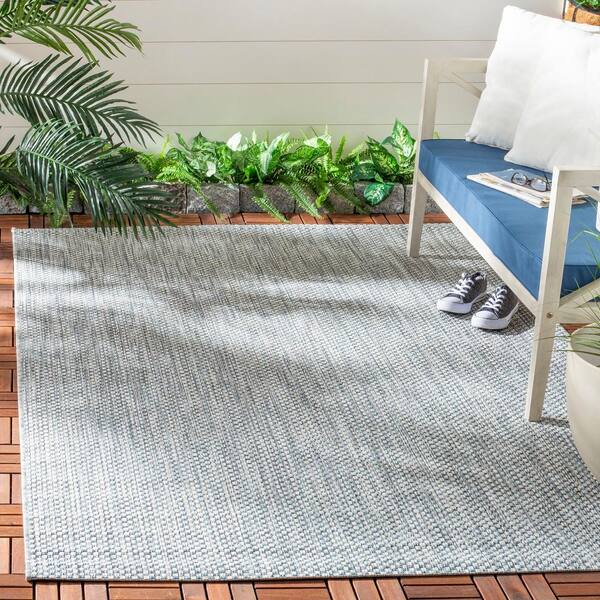 Courtyard Gray/Navy 7 ft. x 10 ft. Solid Indoor/Outdoor Patio  Area Rug