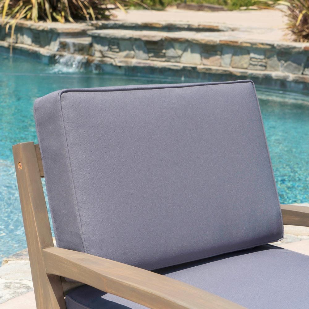 Transitional Acacia Wood Lounge Chairs with Water-Resistant Cushions, Set of 2
