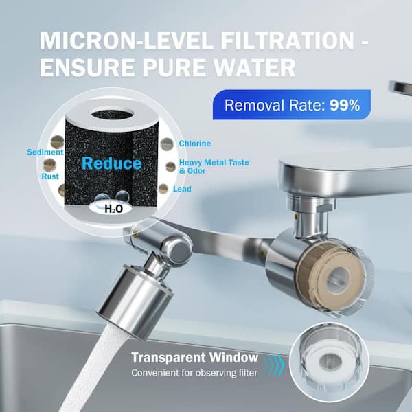 3in. H x 4in. W x 3.5in. D Splash-Proof Sink Faucet Extender with Filter, 1080° Rotating Tap Aerator and 2 Modes Spray