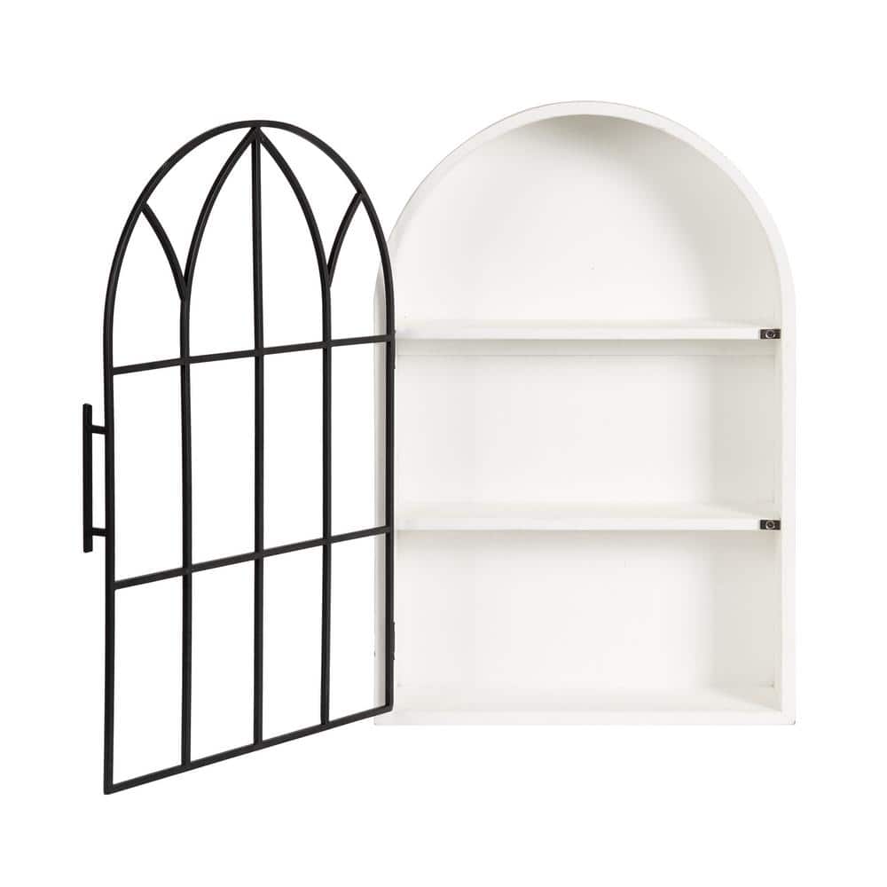 Arched White and Black Wood Floating Wall Cabinet