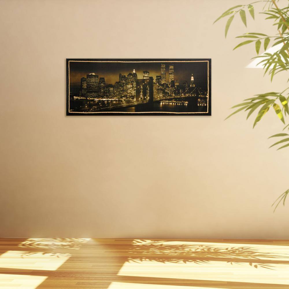 New York Skyline Sepia Canvas Print with Pine Frame