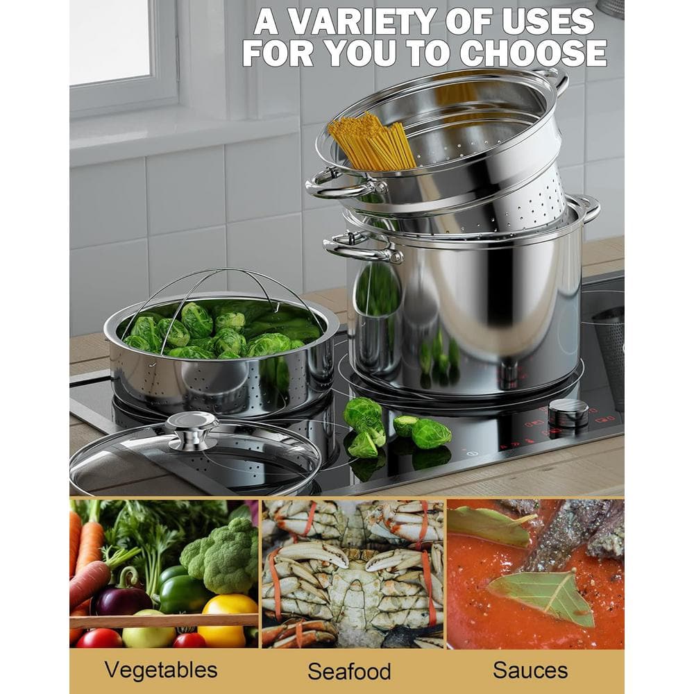 Mirror Satin Stainless Steel 8 Quart Pasta Cooker with Basket Insert