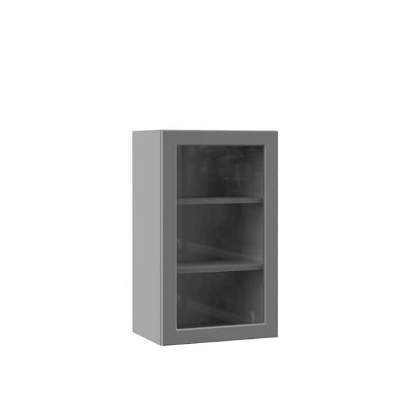Designer Series Melvern Storm Gray Shaker Assembled Wall Kitchen Cabinet with Glass Door (18 in. x 30 in. x 12 in.)