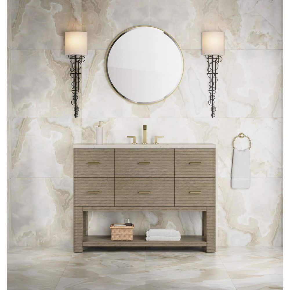Lucian 48.0 in. Single Bath Vanity in Pebble Oak with Siberian Wireless Charging Quartz Top price history on PriceWatchPro