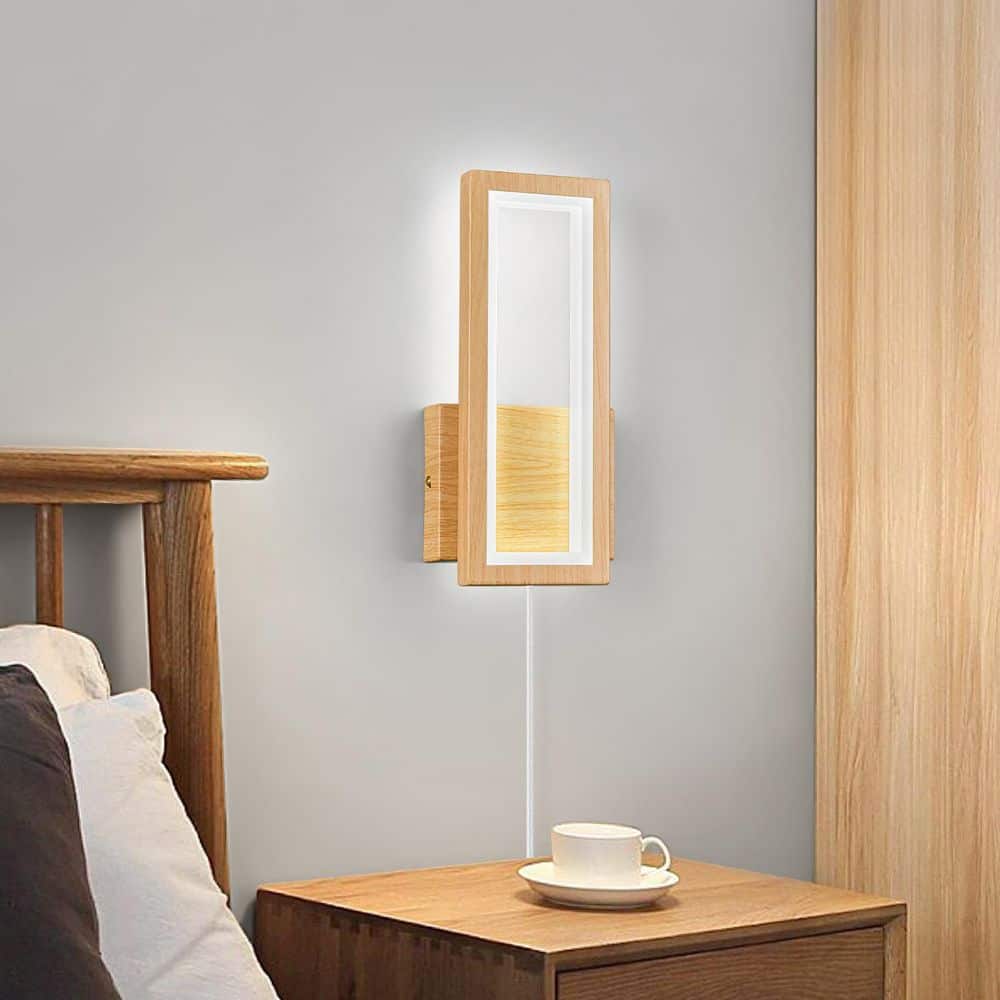 Home Lighting 5.9 in. 1-Light Wood Color Modern Plug in LED 6000K Wall Sconce Rectangle for Living Room, 1Pack price history on PriceWatchPro