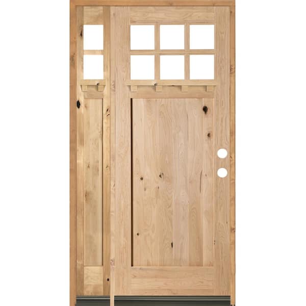 Krosswood Doors 56 in. x 96 in. Craftsman Knotty Alder 6-Lite with DS Unfinished Left-Hand Inswing Prehung Front Door with Left Sidelite