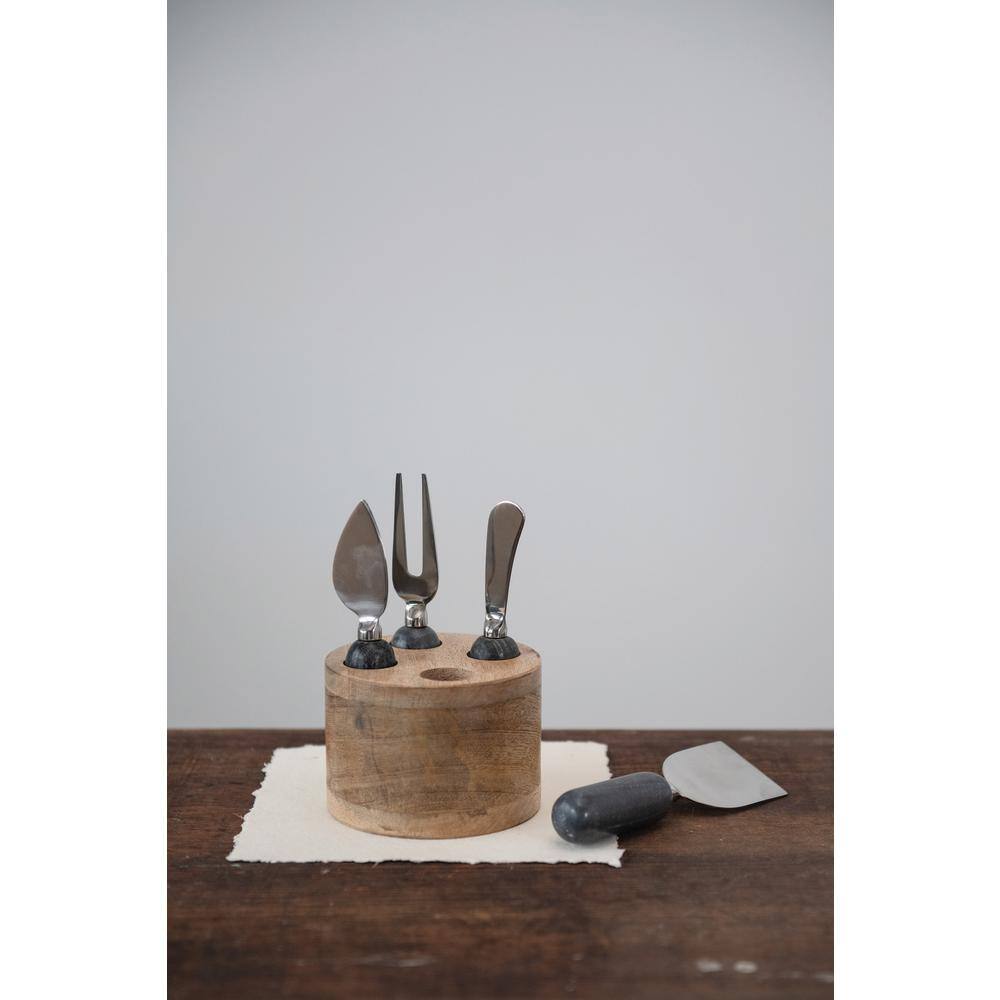 Creative Co-Op DF4998 Mango Wood Stand w/Cheese Spreaders