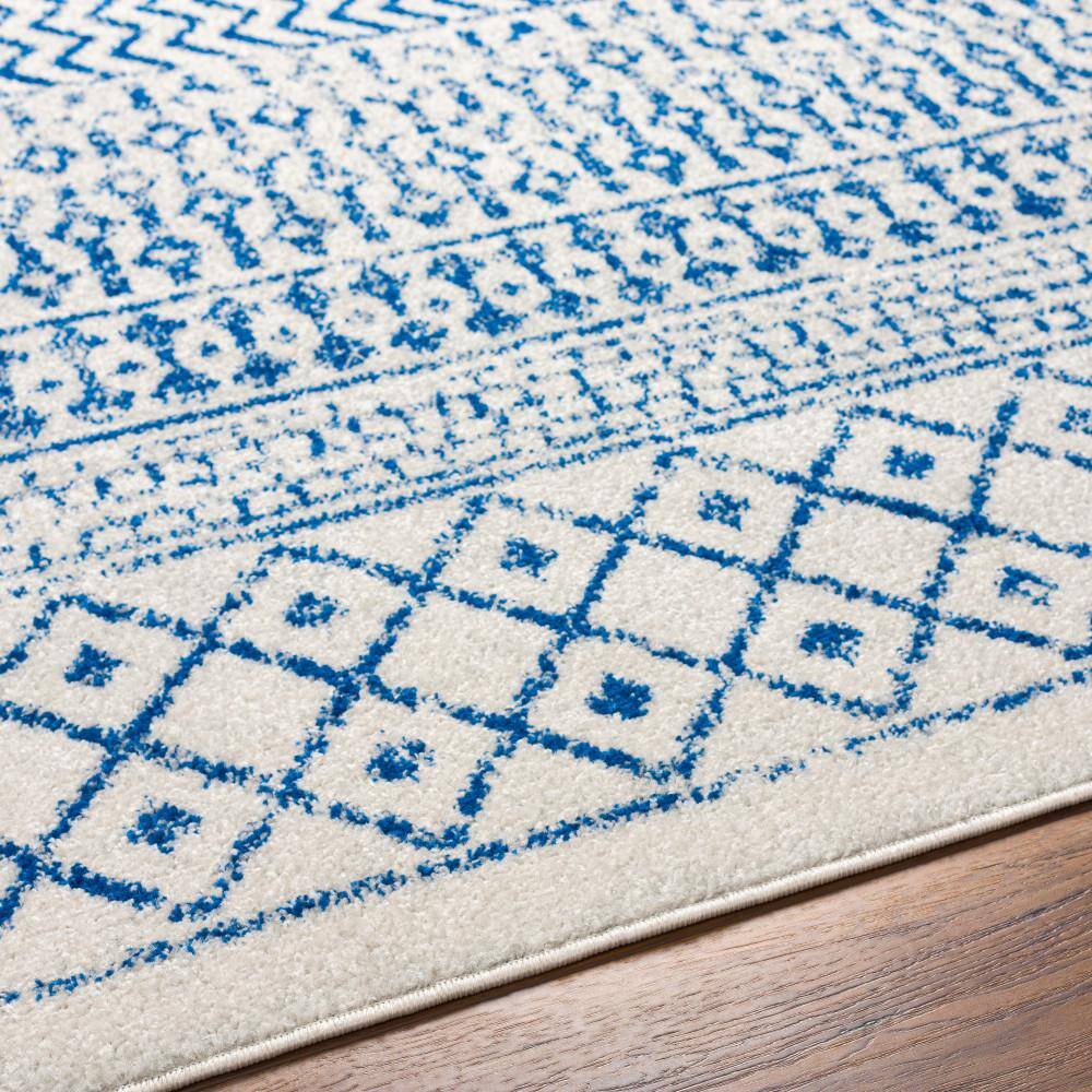 Chester Blue and Cream Moroccan Area Rug, 5'3" x 7'6"