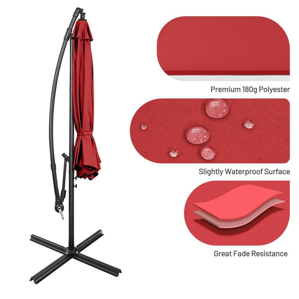 10-Foot Red Polyester Offset Patio Umbrella with Steel Frame