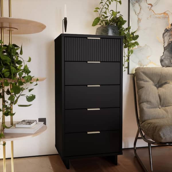 Manhattan Comfort Granville Black 5-Drawer 23.62 in. Wide Narrow Dresser