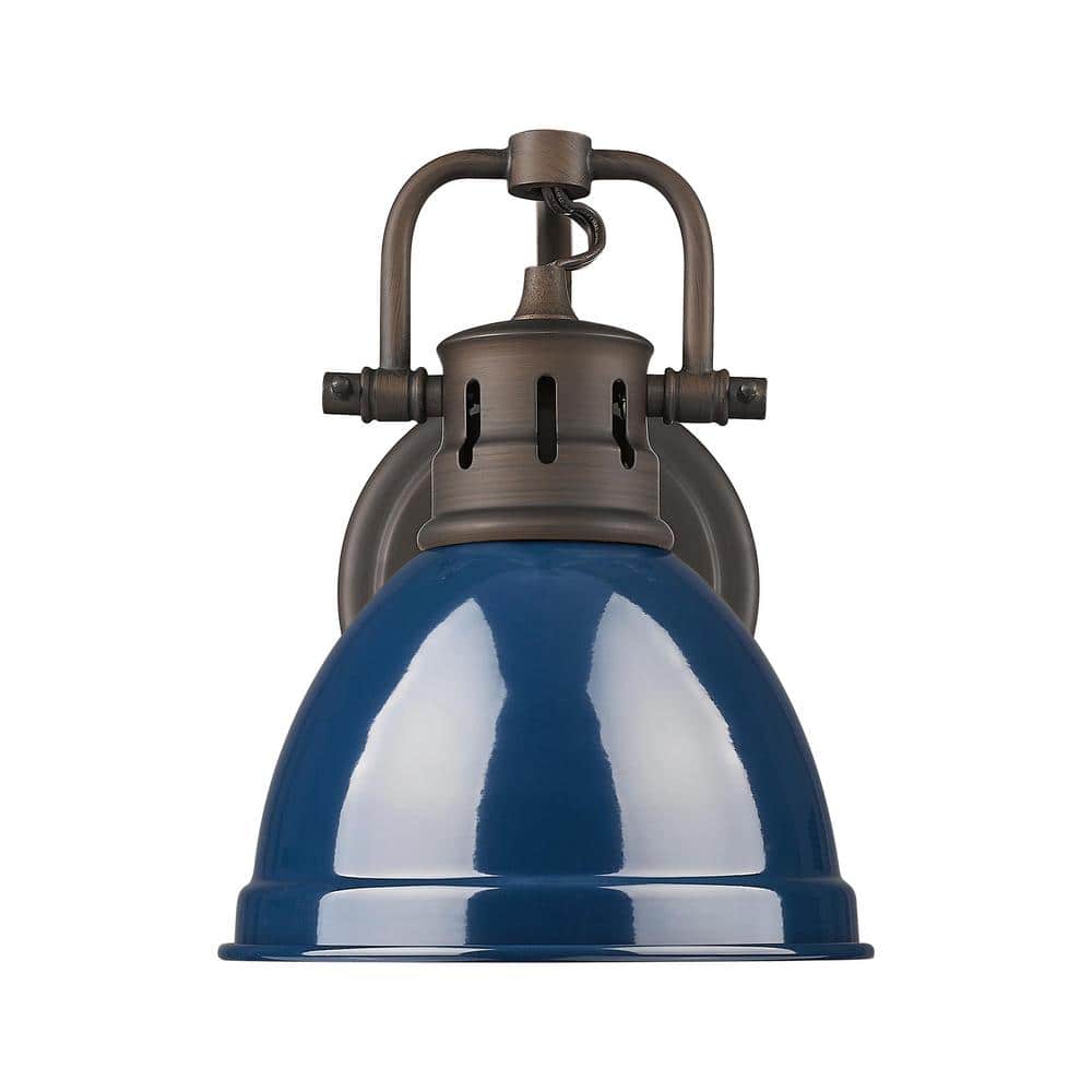 Duncan 8.25 in. 1-Light Rubbed Bronze Vanity Light with Blue Shade price history on PriceWatchPro