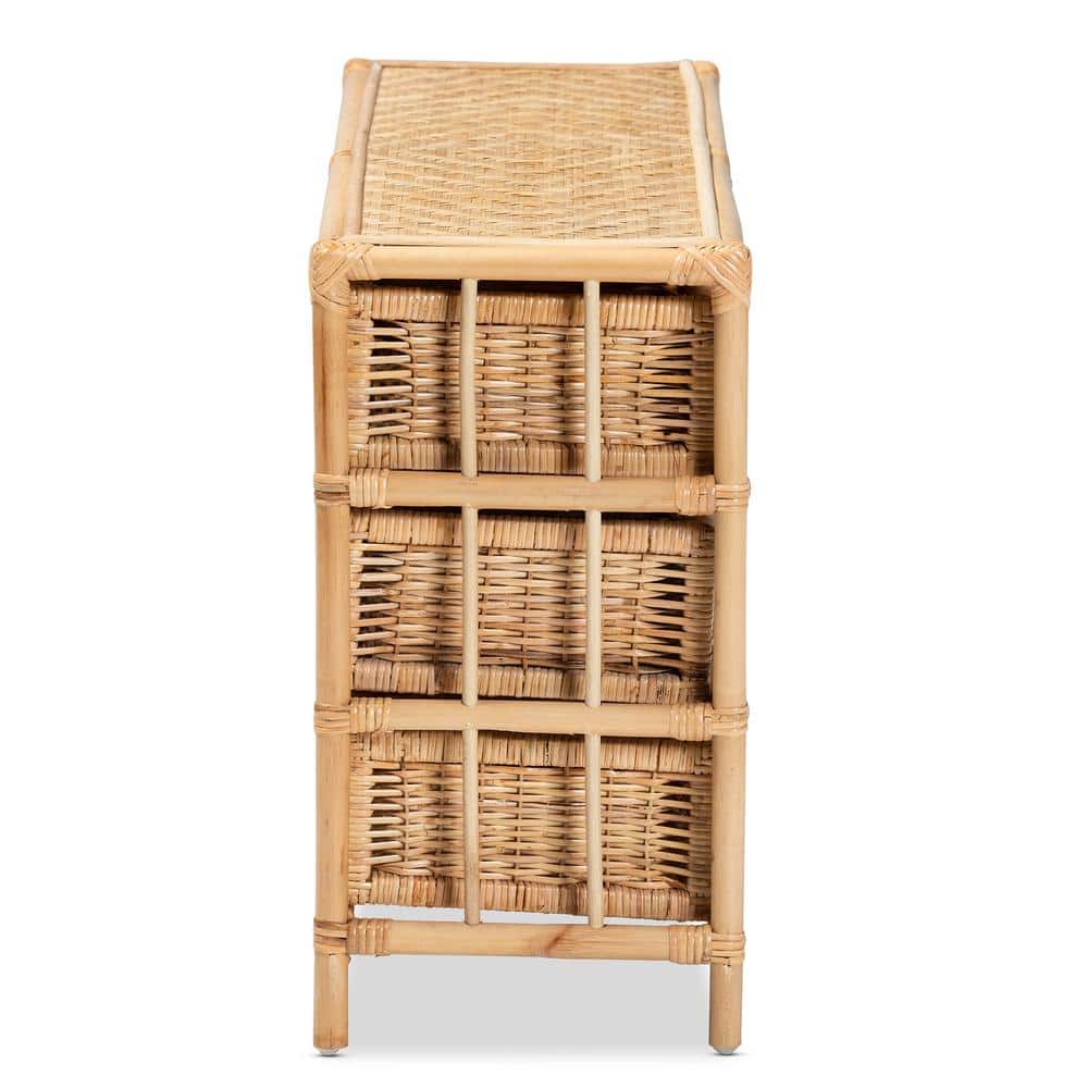 Natural Brown Rattan 6-Drawer Bohemian Storage Cabinet