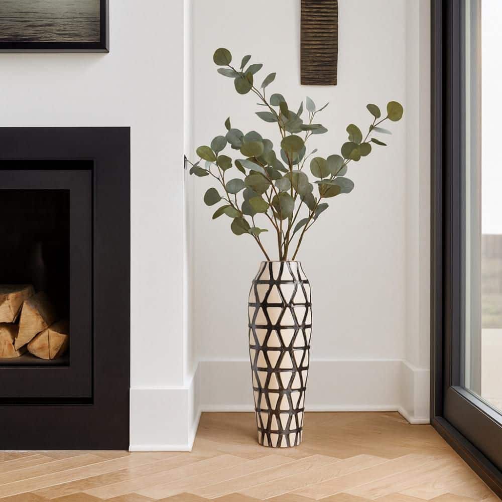 28 in. Ivory/Silver Clay Elongated Decorative Vase price history on PriceWatchPro