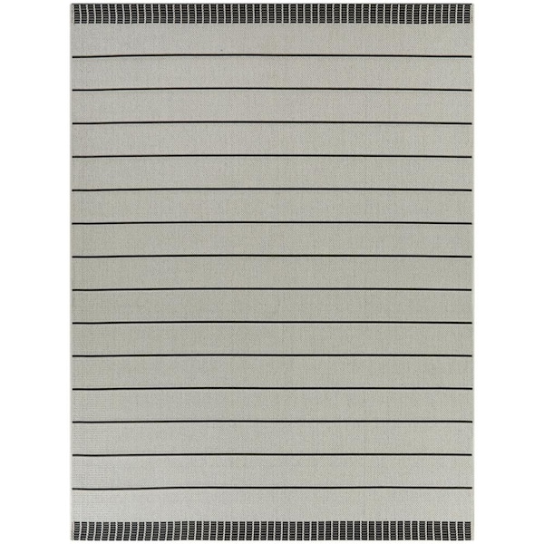 BALTA Campert White 7 ft. 10 in. x 10 ft. Stripe Indoor/Outdoor Area Rug