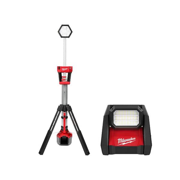 Milwaukee M18 18 Volt Lithium Ion Cordless Rocket Dual Power Tower Light W 4000 Lumens LED AC DC Flood Light 2131 20 2366 20 The Home Depot