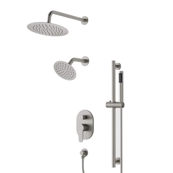 Crozet 3-Spray 10 in. Wall Mount Dual Fixed and Handheld Shower Head Shower Faucet Hand Shower 2.5 GPM in Brushed Nickel