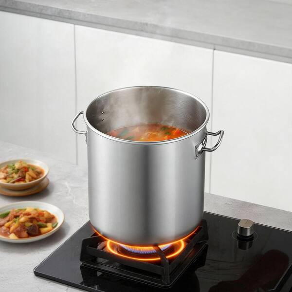 21 qt. Stainless Steel Stock Pot, Stainless Steel Stockpot with Glass Lid, Compatible with Gas Stoves,Induction Cooktops